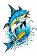 yellowfin tuna fish jumping tattoo design idea