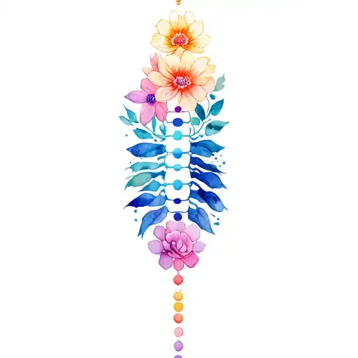 Kundalini chakras spine tattoo with flowers tattoo design idea