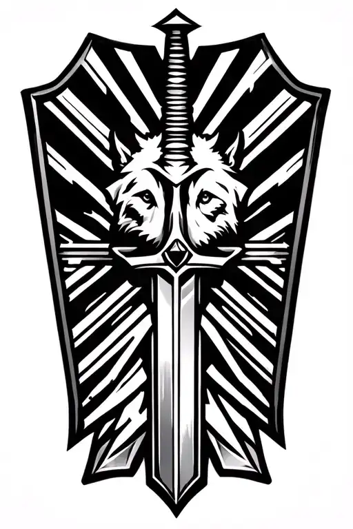 border post dog shield sword tattoo design idea