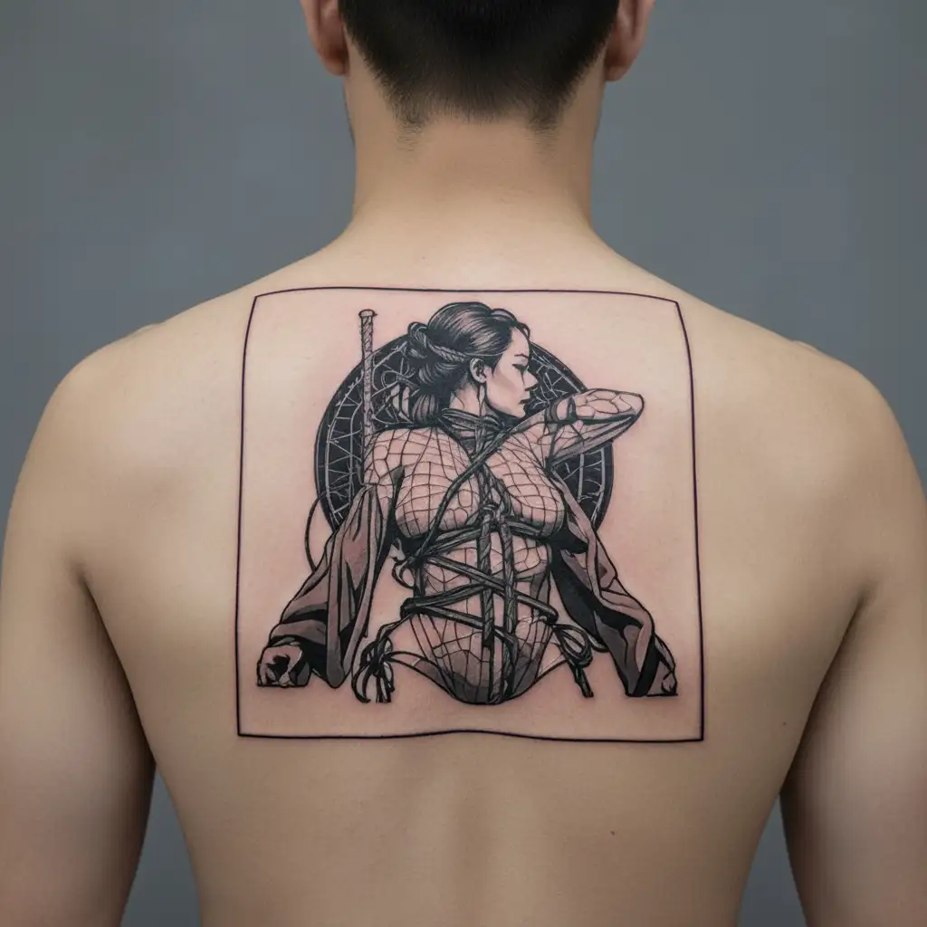artistic tasteful shibari tied woman tattoo design idea