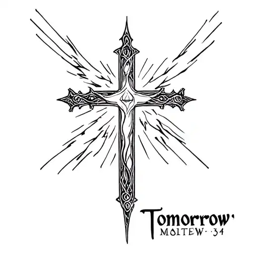 "Matthew 6:34" cross, holy spirit, tomorrow tattoo design idea