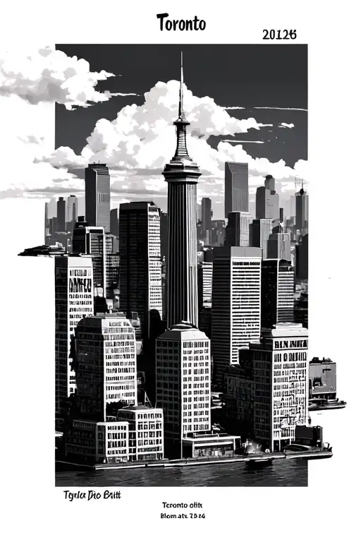 Toronto skyline with date roman numerals tattoo design idea