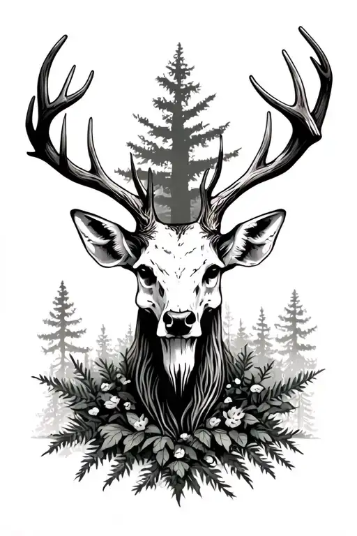 Forest Skull deer tattoo design idea