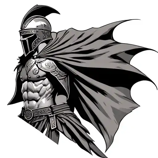 gladiator muscular full body helmet cape realism tattoo design idea