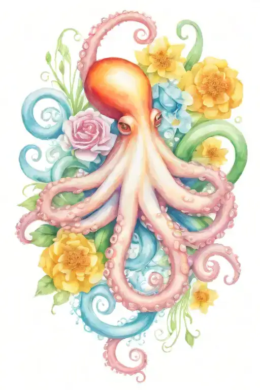 octopus, snowdrop, rose,  marigold flower tattoo design idea