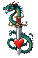 dragon wrapped round a dagger wwith heart tattoo design idea