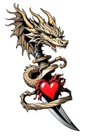 dragon wrapped round a dagger wwith heart tattoo design idea