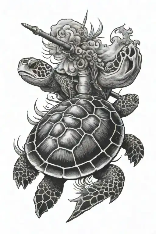 sea turtle, cross cannons tattoo design idea