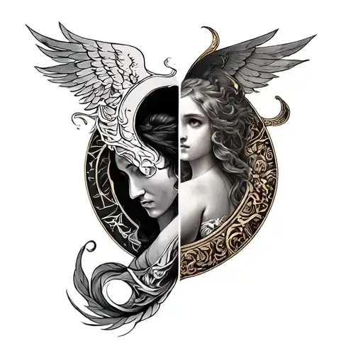 7 deadly sins vs 7 heavenly virtues tattoo design idea