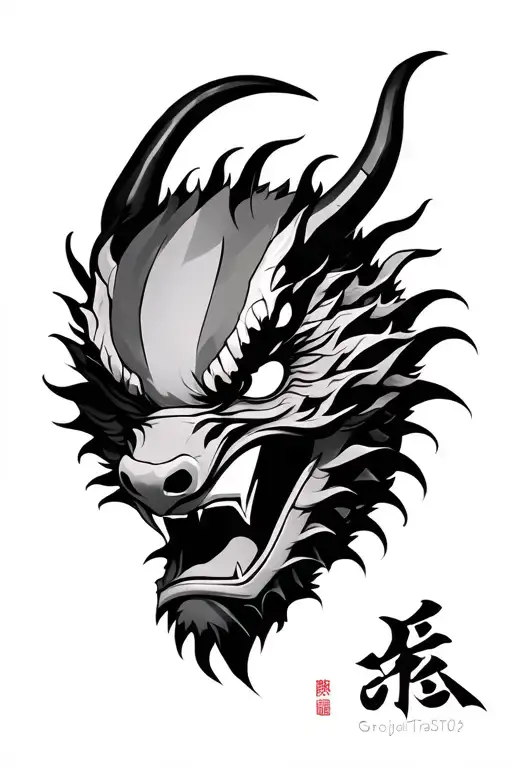 oni maske w japanes dragon wrapped tattoo design idea
