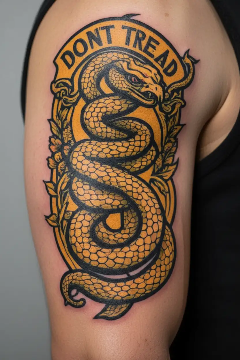 don't tread on me snake patriot yellow 2nd amendment coiled tattoo design idea