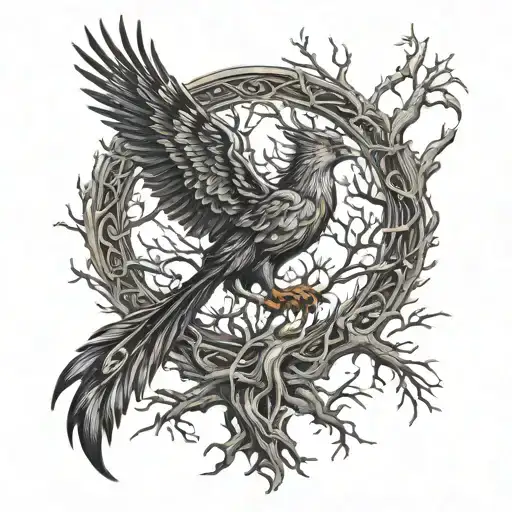 Phoenix Bird Inside A Tree Of Life tattoo design idea