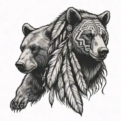 Native American and Bear  tattoo design idea
