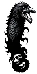 wolf and raven skull, bee, mtb trial tattoo design idea