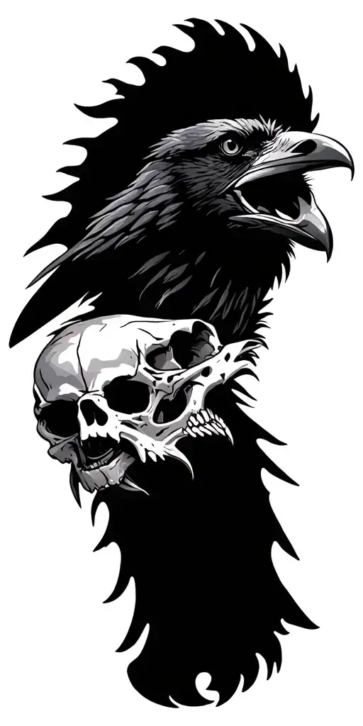 wolf and raven skull, bee, mtb trial tattoo design idea