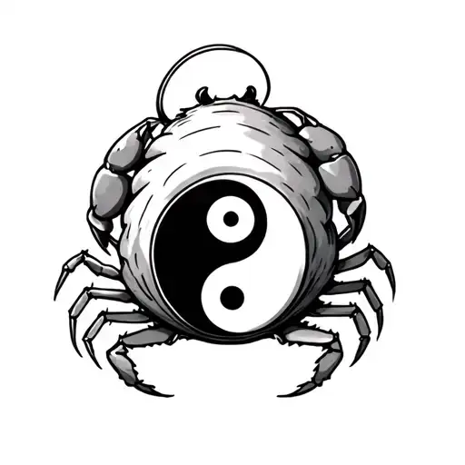 tattoo with the zodiac sign Cancer in which I have a Yin-Yang symbol in the middle of the shell and the legs of the crab tattoo design idea