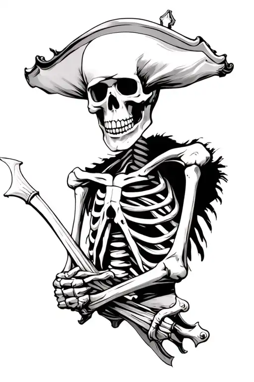 skeleton pirate realism tattoo design idea