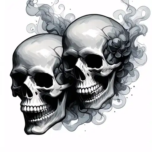 skulls and shaded in smoke tattoo design idea