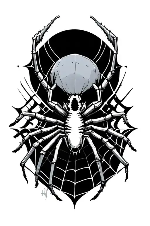 sigilism with spider and spider webs surrounding tattoo design idea