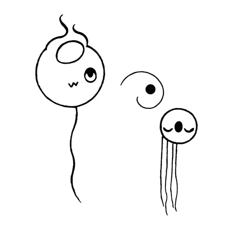 semicolon, calcifer and soot sprite creature inspired tattoo design idea