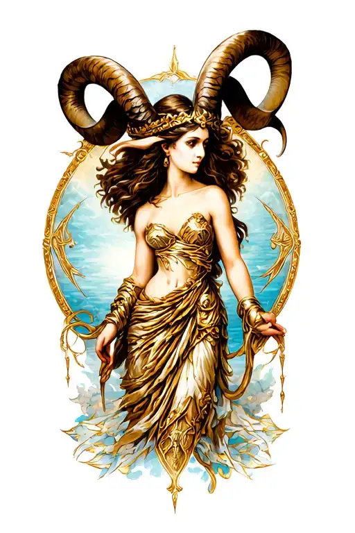 Aries sexy goddess Athena tattoo design idea