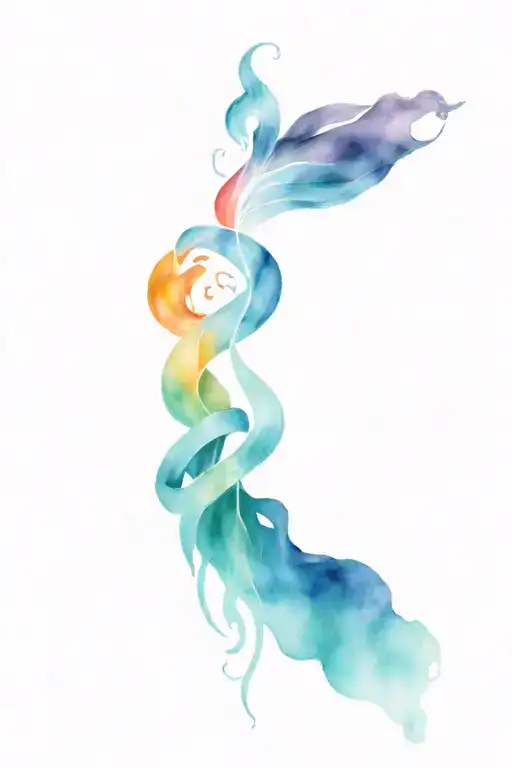 a tattoo where the four elements - fire, water, earth and air - are smoothly intertwined with each other. tattoo design idea