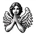 "Unknown Bravo" clapping hands. Similar to the emoji 👏 with angel wings. please make look like clapping not praying tattoo design idea
