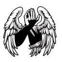"Unknown Bravo" clapping hands. Similar to the emoji 👏 with angel wings. please make look like clapping not praying tattoo design idea