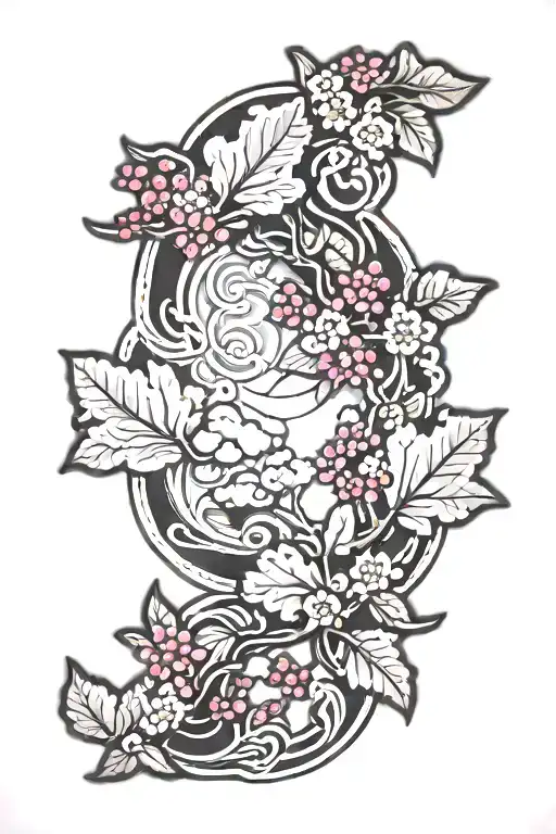 Cloud Japanese Leafs Cherry tattoo design idea