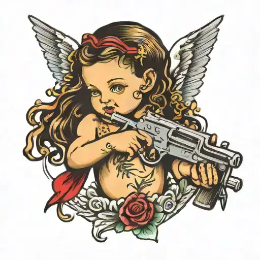 baby an angel with dread  and a gun  tattoo design idea