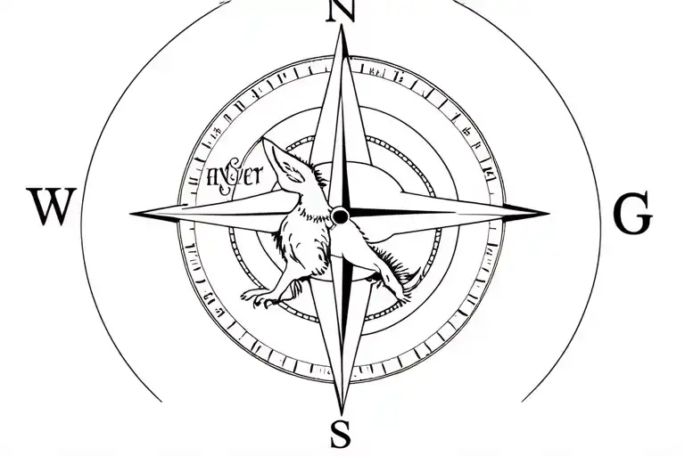 Compass, kangaroo and england tattoo design idea