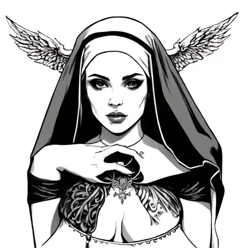 sexy nun tattoo design idea