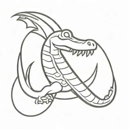 A minimalist design of a crocodile intertwined with Japanese fan motifs tattoo design idea