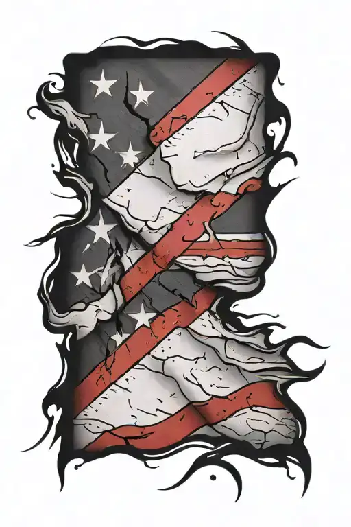 thin red line flag torn skin opening tattoo design idea