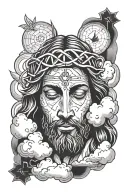  face of jesus surrounded by clouds tattoo design idea