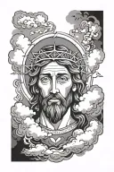  face of jesus surrounded by clouds tattoo design idea