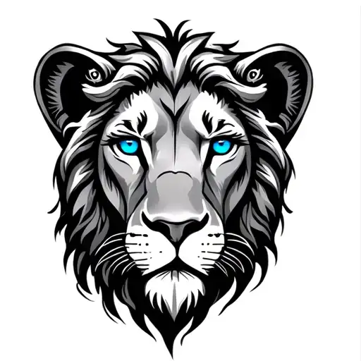 lion cross blue eyes religious tattoo design idea