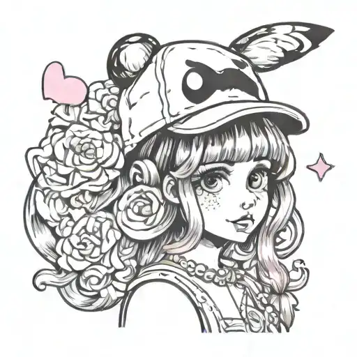 Melanie Martinez wearing a Kuromi hat tattoo design idea