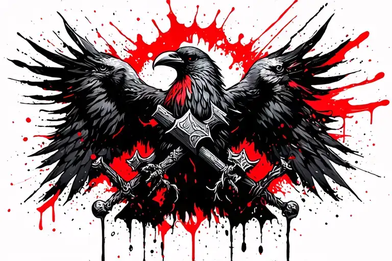 Norse, Viking, Crow, Thors Hammer,  tattoo design idea