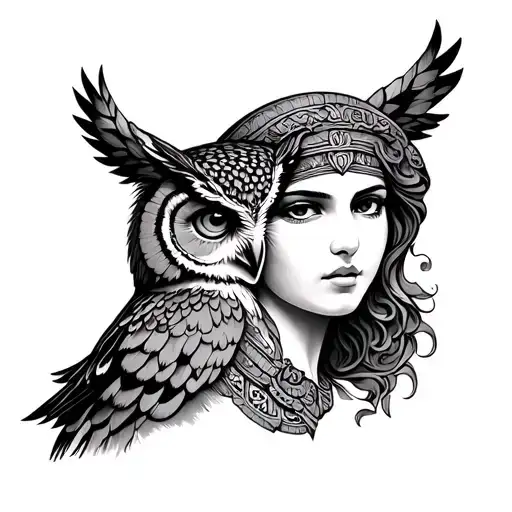 Athena with owl tattoo design idea