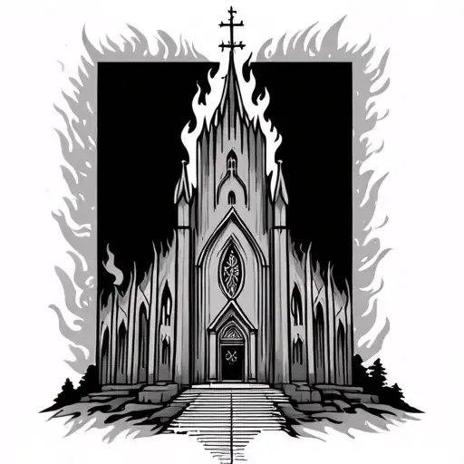 burning church tattoo design idea