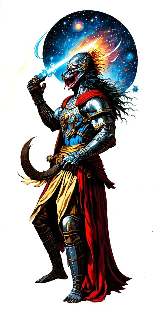 A cosmic warrior battling their inner demons in a galactic war tattoo design idea