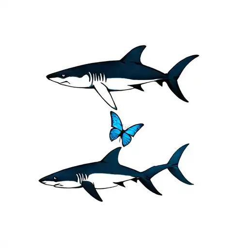 sharks and butterflies flying together tattoo design idea