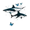 sharks and butterflies flying together tattoo design idea