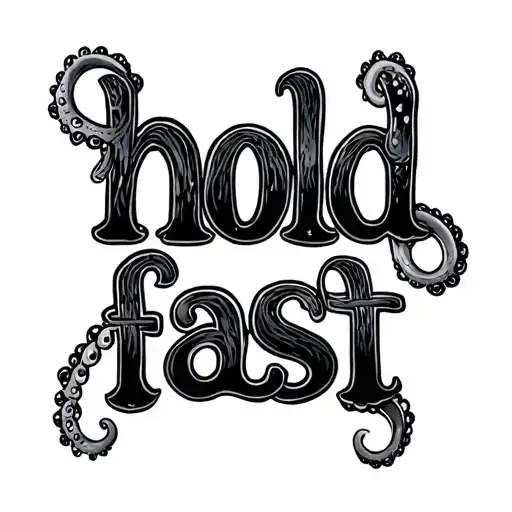 octopus tentacles over top of the words "hold fast" tattoo design idea