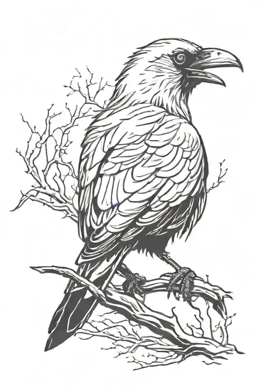 blackout with white raven perched tattoo design idea