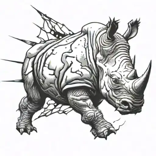 rhino falling apart surrealksta tattoo design idea