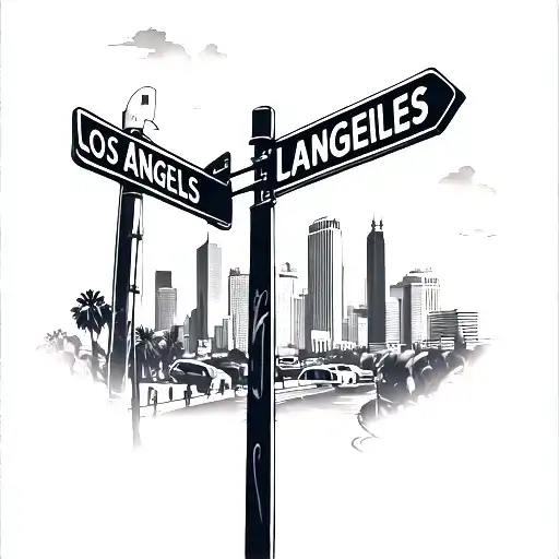 Los Angeles skyline with street signs tattoo design idea