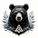 feminine theme with Norwegian Valhalla Valknut symbol integrated with shamanic elements of nature -  black bear, sunflow tattoo design idea