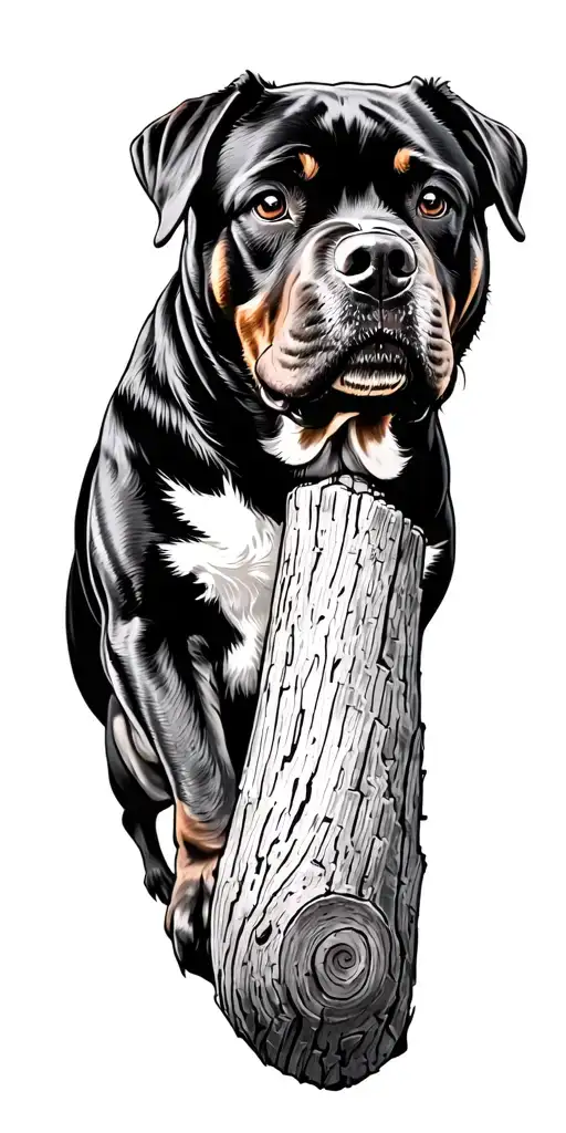rottweiler with a log cain going up arm tattoo design idea